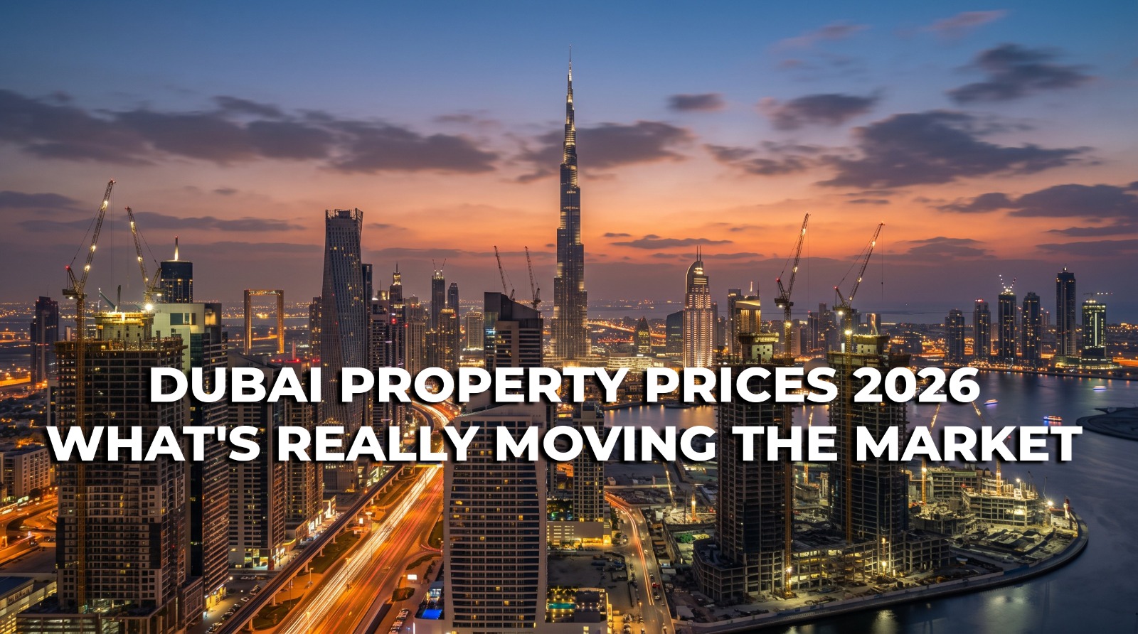 Dubai property prices 2026 skyline banner showing residential towers representing shifting community-level market trends